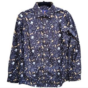 Simon Banks Men's NYE New Year Holiday Celebration Print Button Down Shirt Small